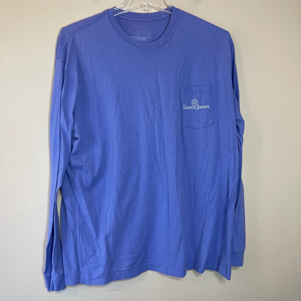 Lauren James Sweet Tee Periwinkle Blue Long Sleeve Pocket Graphic T-Shirt XXL
